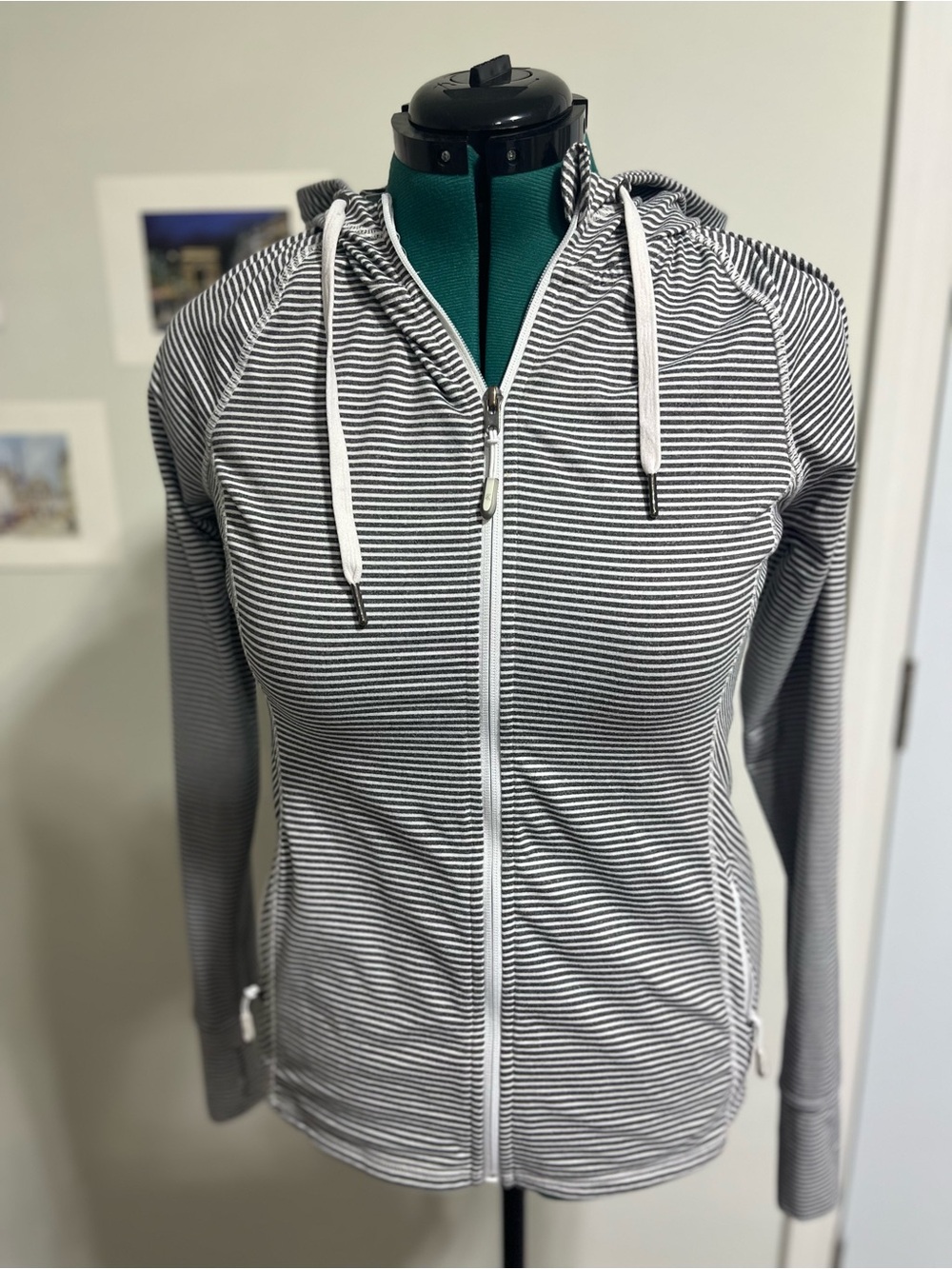 Kyodan Grey & White Striped Zip Hoodie Utility Jacket